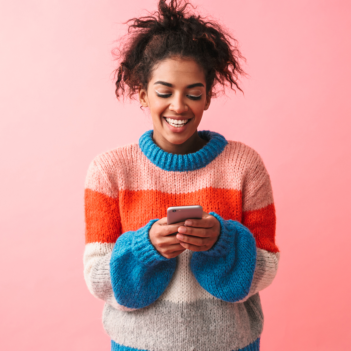 rafflesnow woman holding phone with app